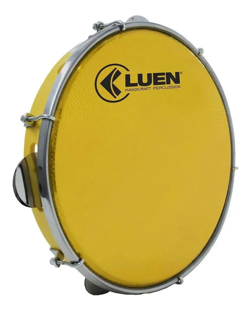 Pandeiro 10 Abs Amarelo Pele Holográfica Luen
