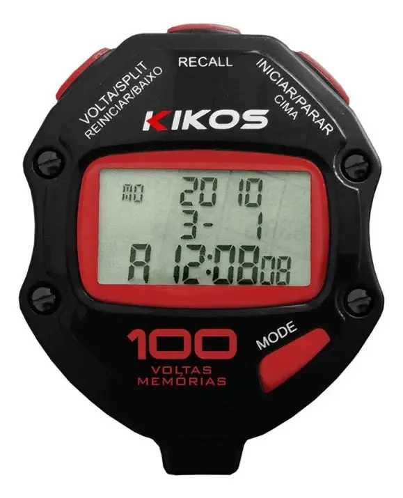 Cronômetro Kikos 100 Voltas Cr100 Preto E Vermelho Com Tempo