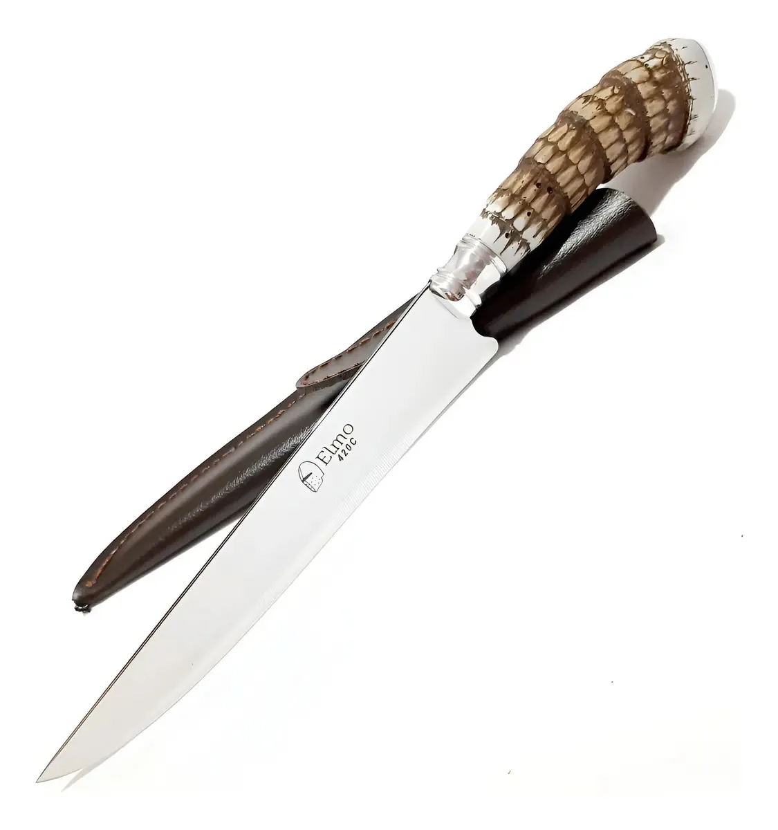 Faca Artesanal Gaúcha Elmo 7 Inox Temperado Churrasco Bainha Cabo Rabo De Tatu