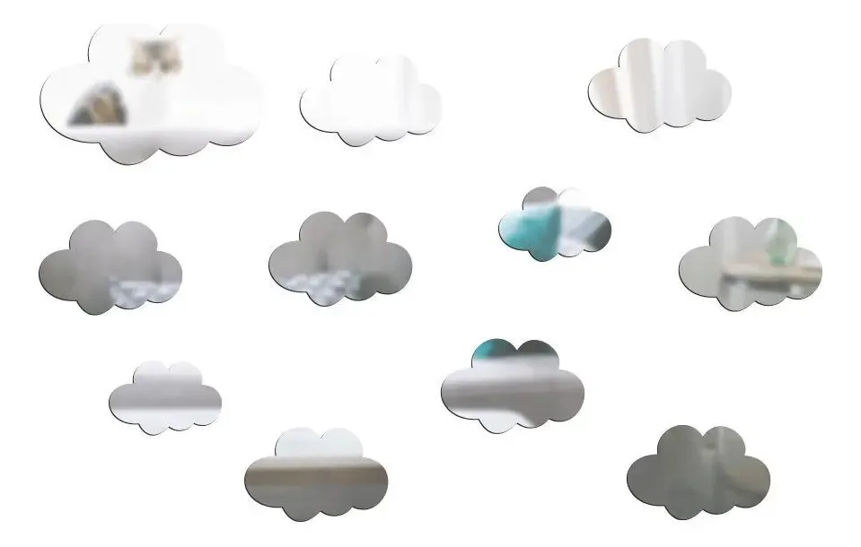 Kit 10 Espelhos Decorativos - Formato De Nuvens - Infantil