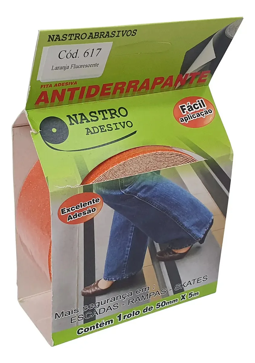 Fita Adesiva Antiderrapante 50mm X 5m Para Escadas E Rampas Cor Laranja