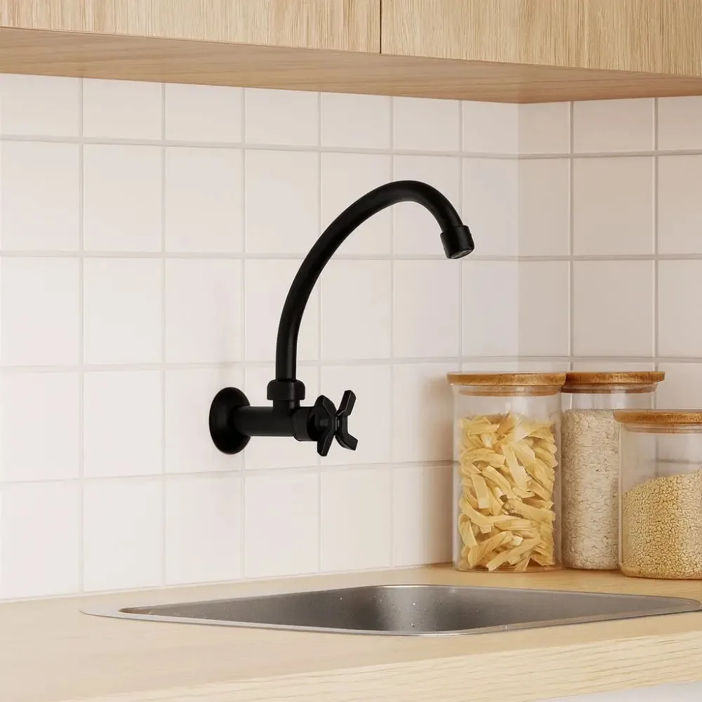 Torneira Para Cozinha Banheiro Lavanderia Preta Acquabios Preto Brilhante