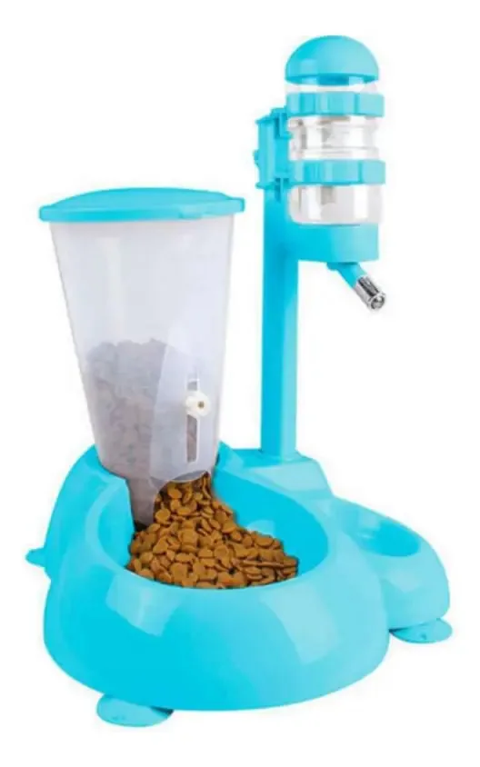 Comedouro Com Bebedouro Automático Regulável Azul