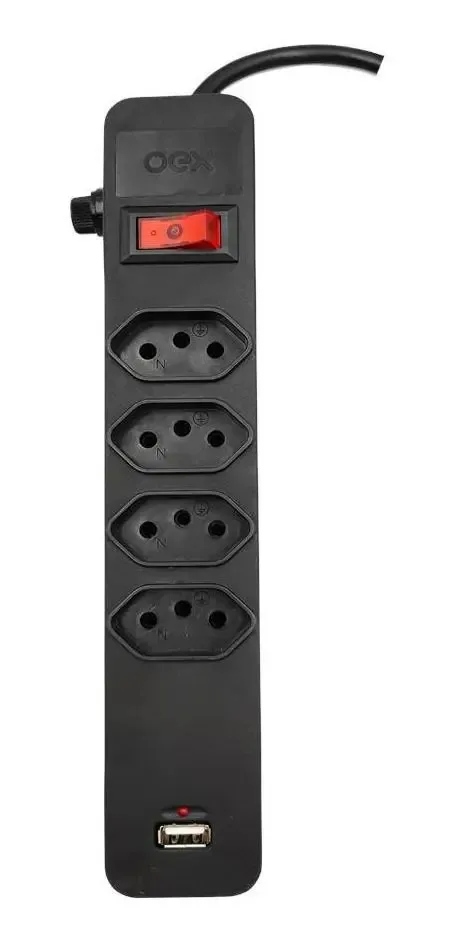 Filtro Linha Regua Extensao 4 Entradas E Usb Oex Tm101 Preto