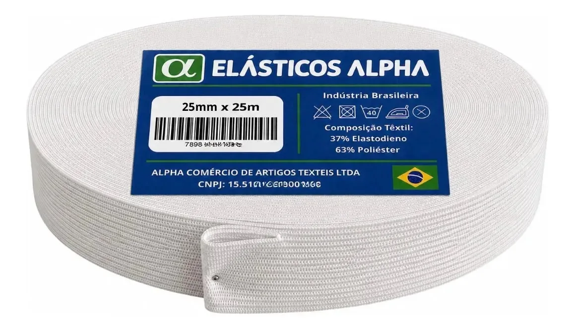 Elástico Chato Branco 25mm Elásticos Alpha 25 Metros Para Embutir
