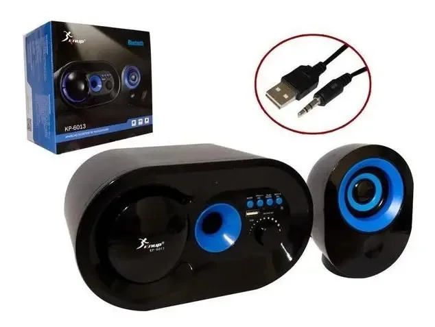 Caixa de Som Portátil Knup Bluetooth Azul 16W Subwoofer 2.1 com Rádio
