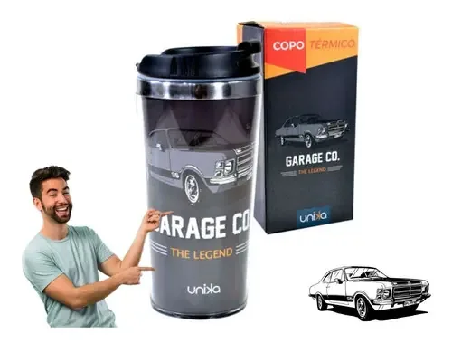 Copo Térmico Aço Inox 450ML Cerveja, Chope, Café, Bebida Gelada e Quente Opala Carros Antigos Unika