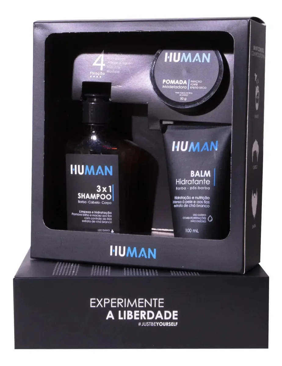 Kit Masculino De Barba Cabelo E Corpo Human Cuidado Diário