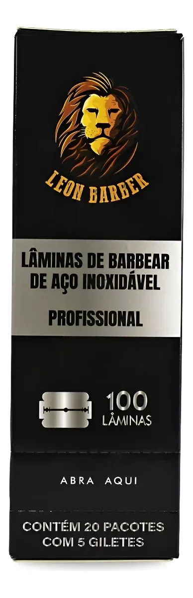 100 Lâminas De Barbear Descartáveis Aço Inox, Leon Barber Com Fio Afiado Barbearia Profissional Embaladas Individualmente