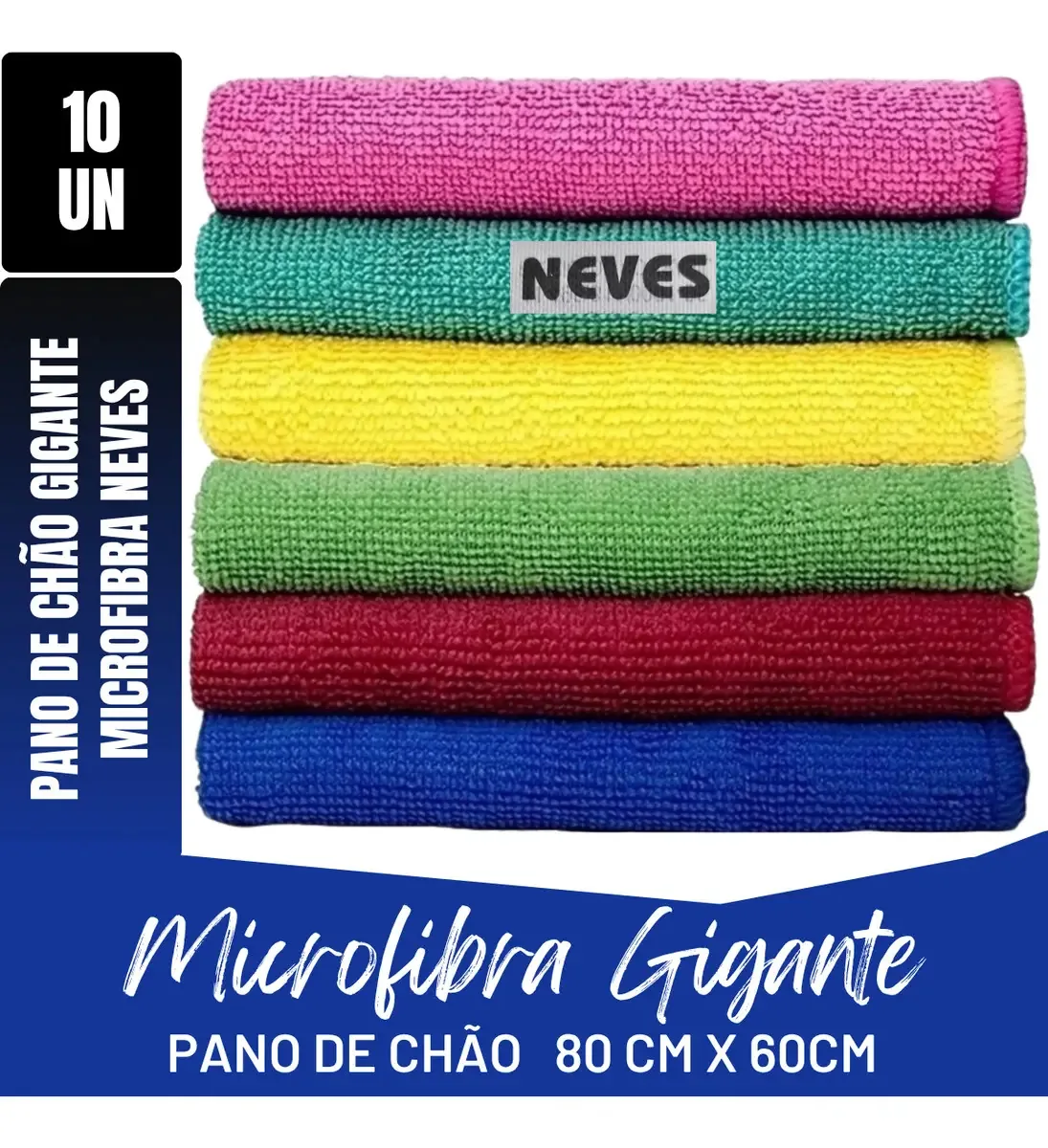 Kit 10 Panos de Chão Microfibra Neves 80x60cm Superabsorventes Multicores
