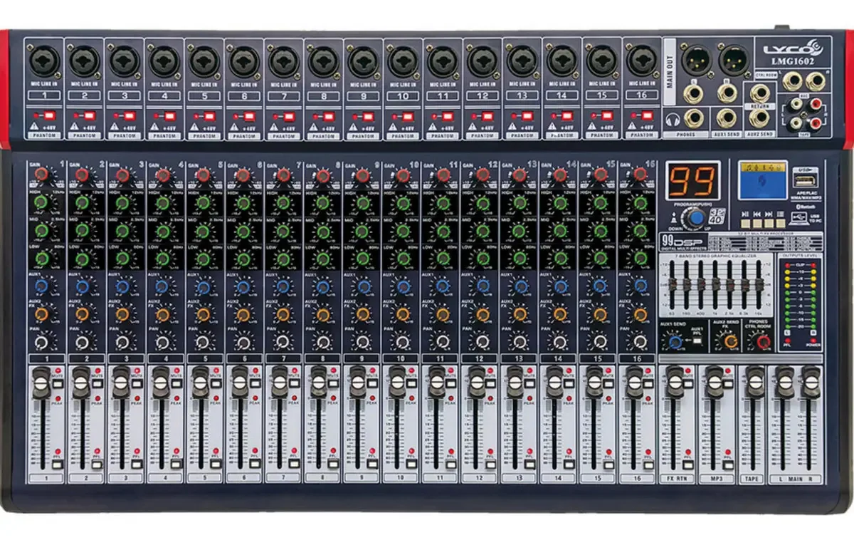 Mesa de Som Analógica Lyco LMG1602 16 Canais Bluetooth DSP USB