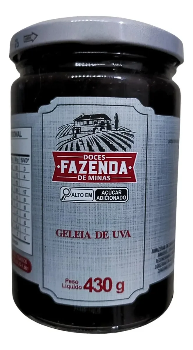 Geléia Fazenda de Minas Geléias uva em pote de vidro sem glúten 430 g