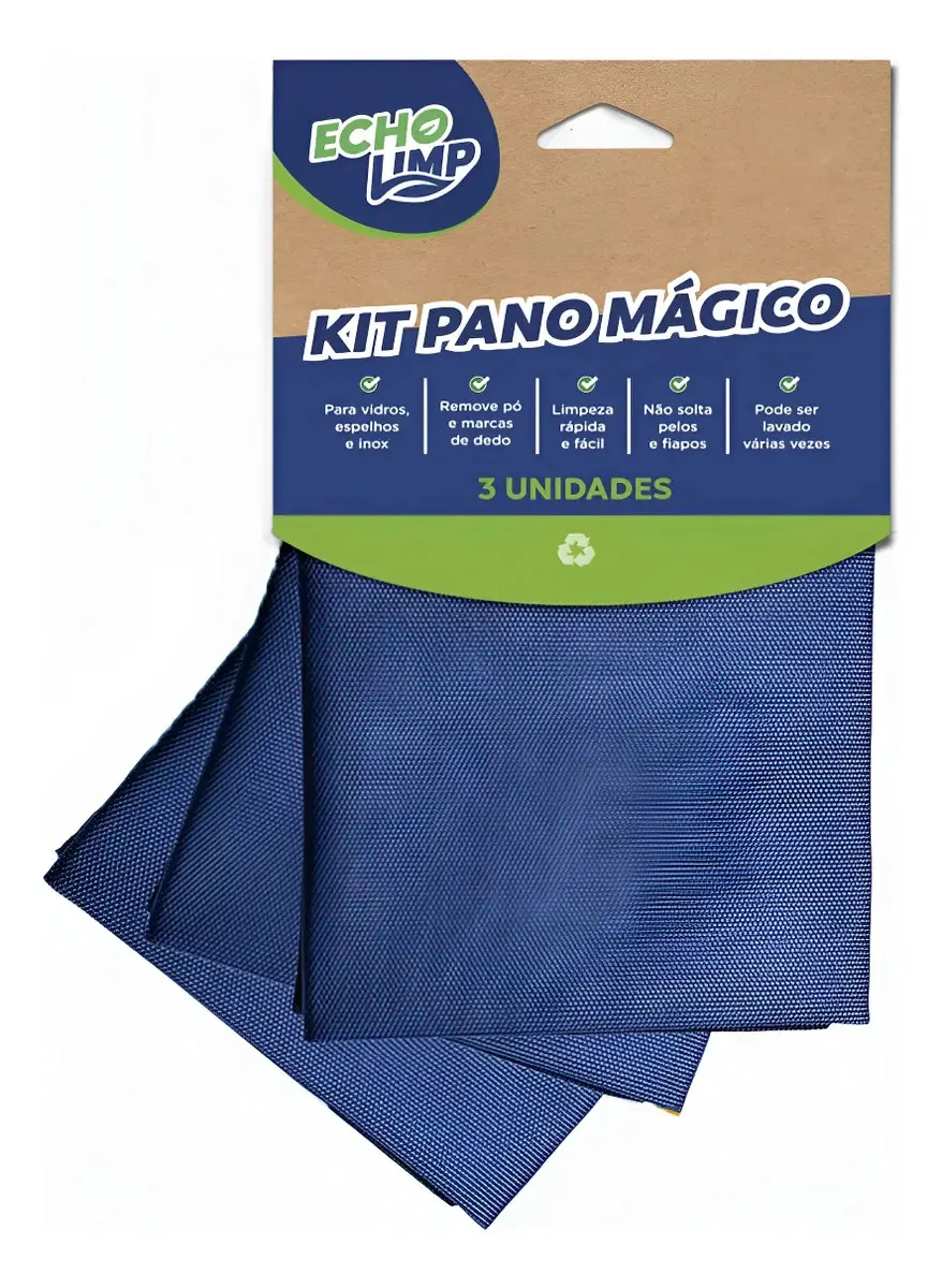 Kit 3 Panos Magicos De Limpeza Vidros Espelho Inox Echolim Azul