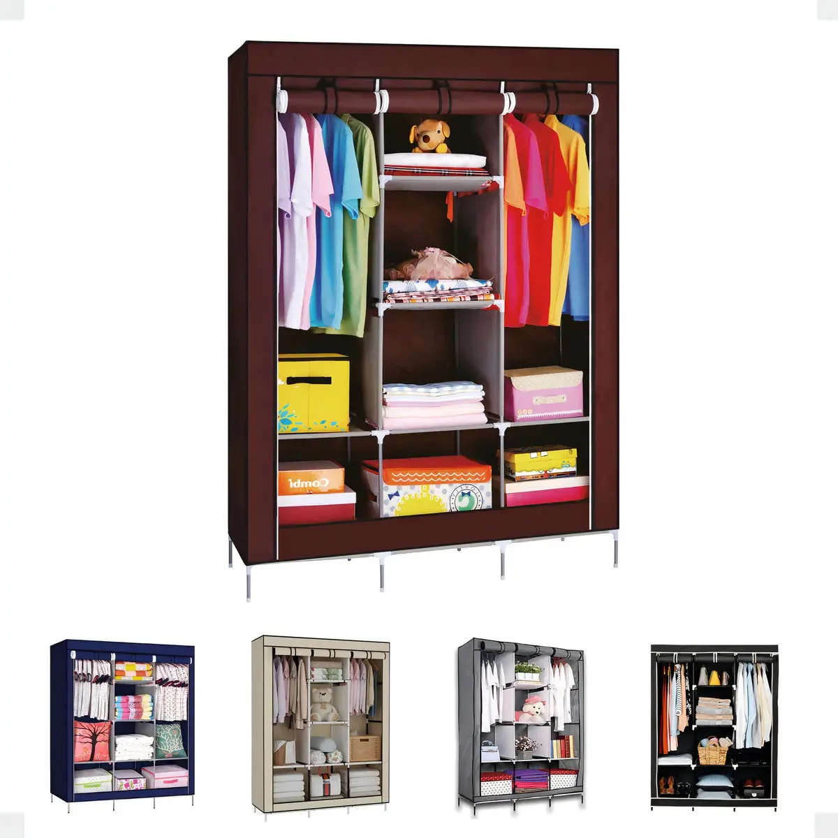 Guarda Roupa Uitech Portátil Dobrável Marrom 8 Divisórias 175x130x45cm
