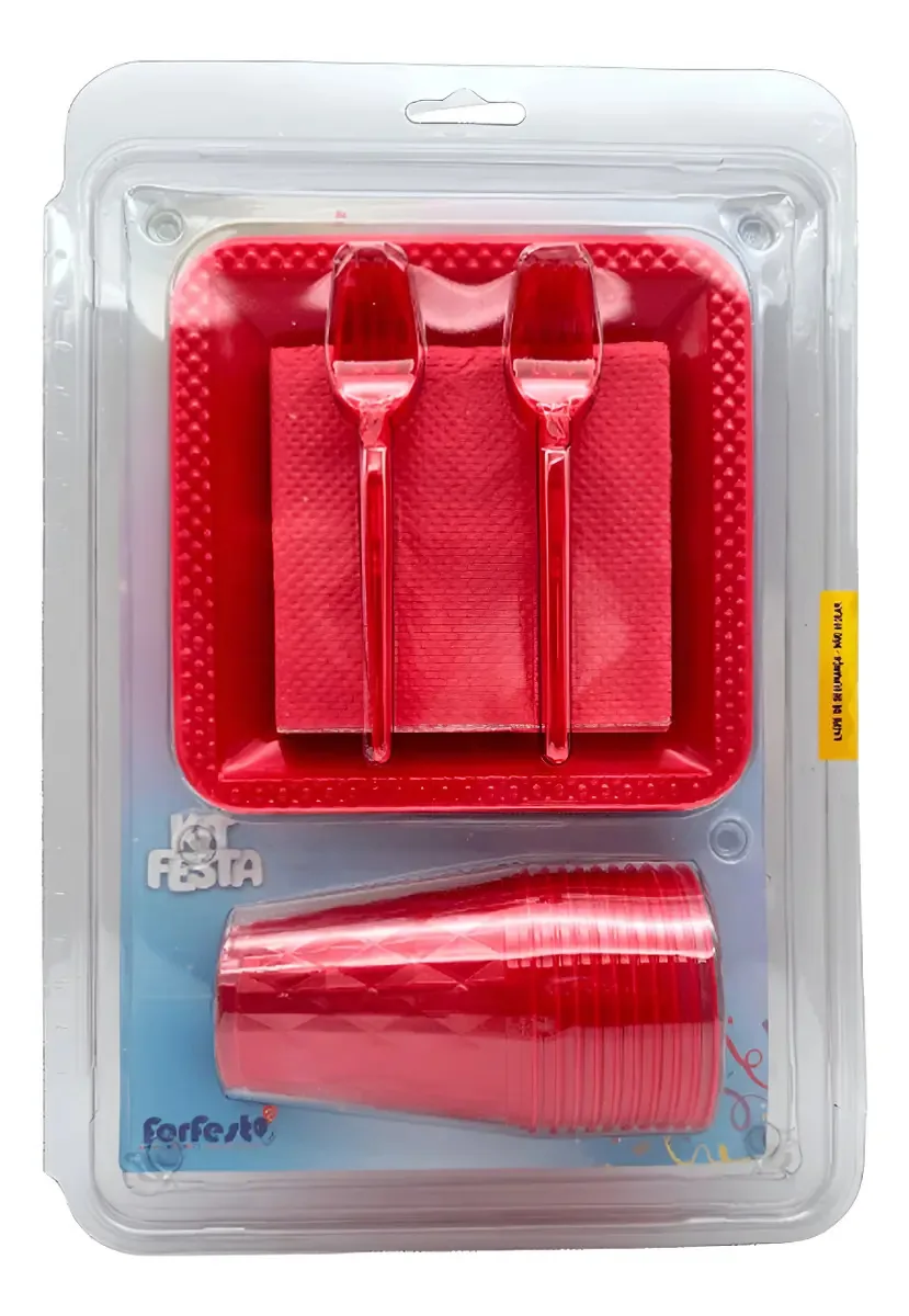 Kit Festa 10 Pessoas Vermelho Prato Copo Garfo Guardanapo Vermelho Vermelho Vermelho