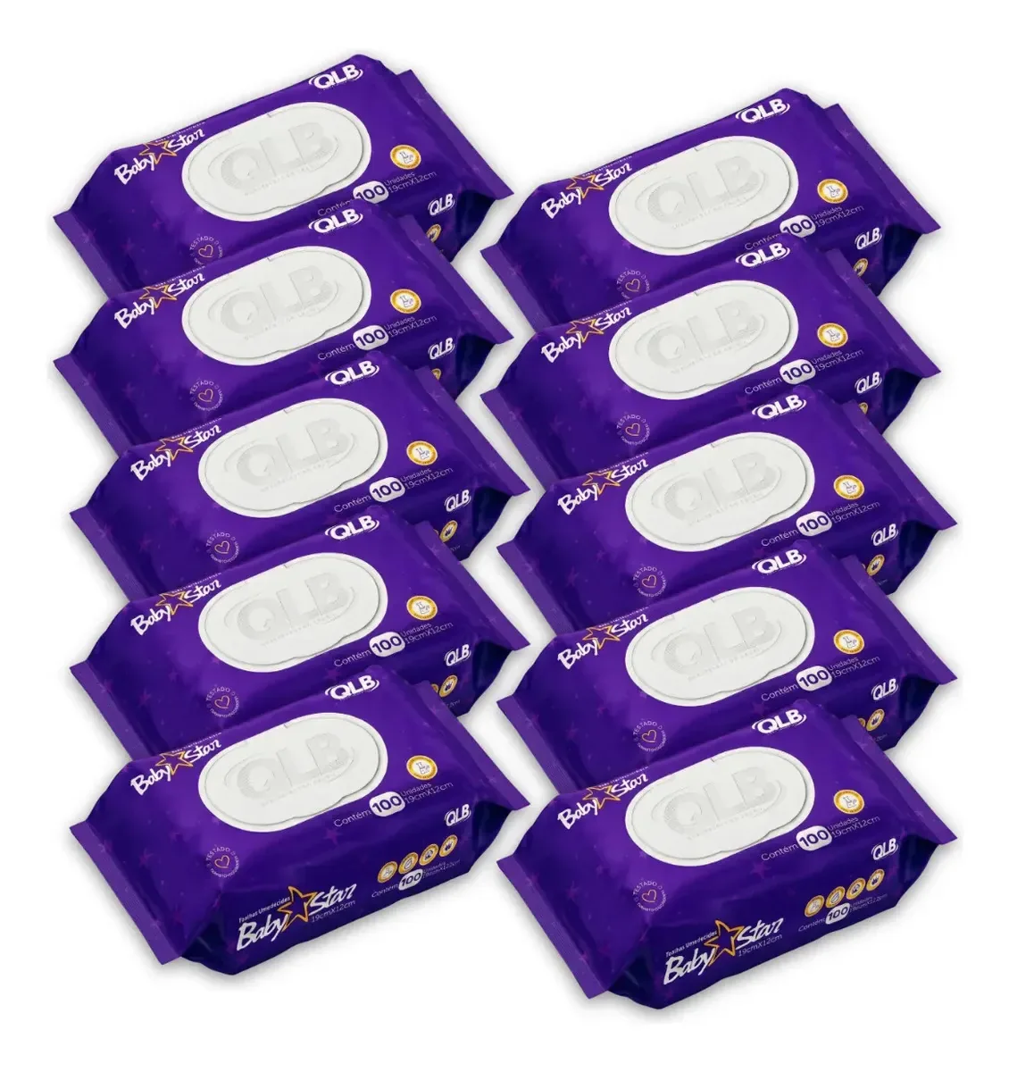 Kit 10 Lenços Umedecidos Baby Star Roxa C/100 Tot 1000 Un