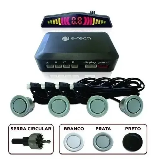 Sensor De Estacionamento Ré 4 Sensores Branco E-tech