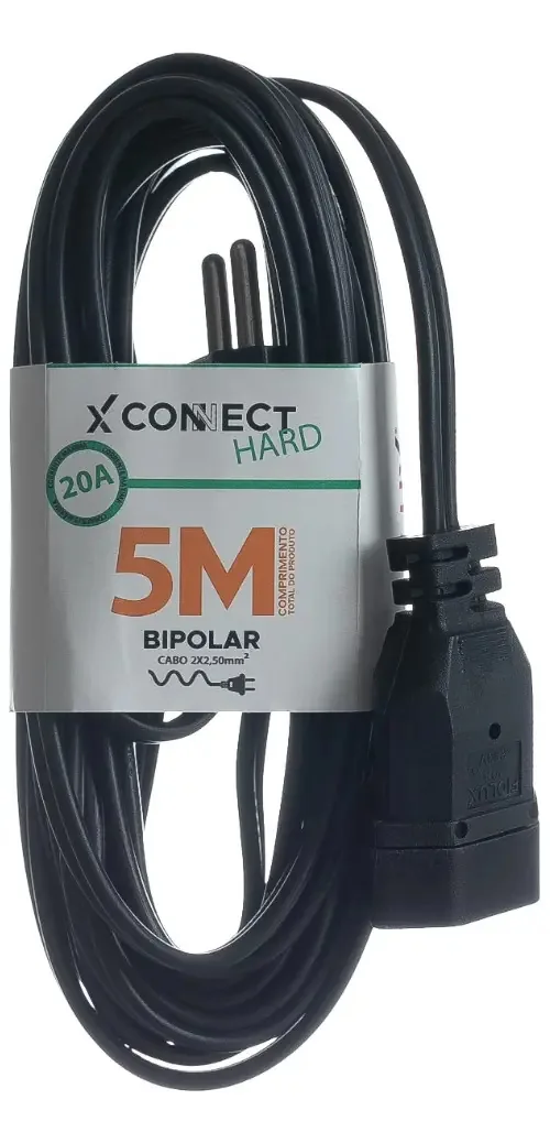 Extensão Elétrica Fiolux de 5 Metros, 1 Tomada, 2P Bipolar Preta