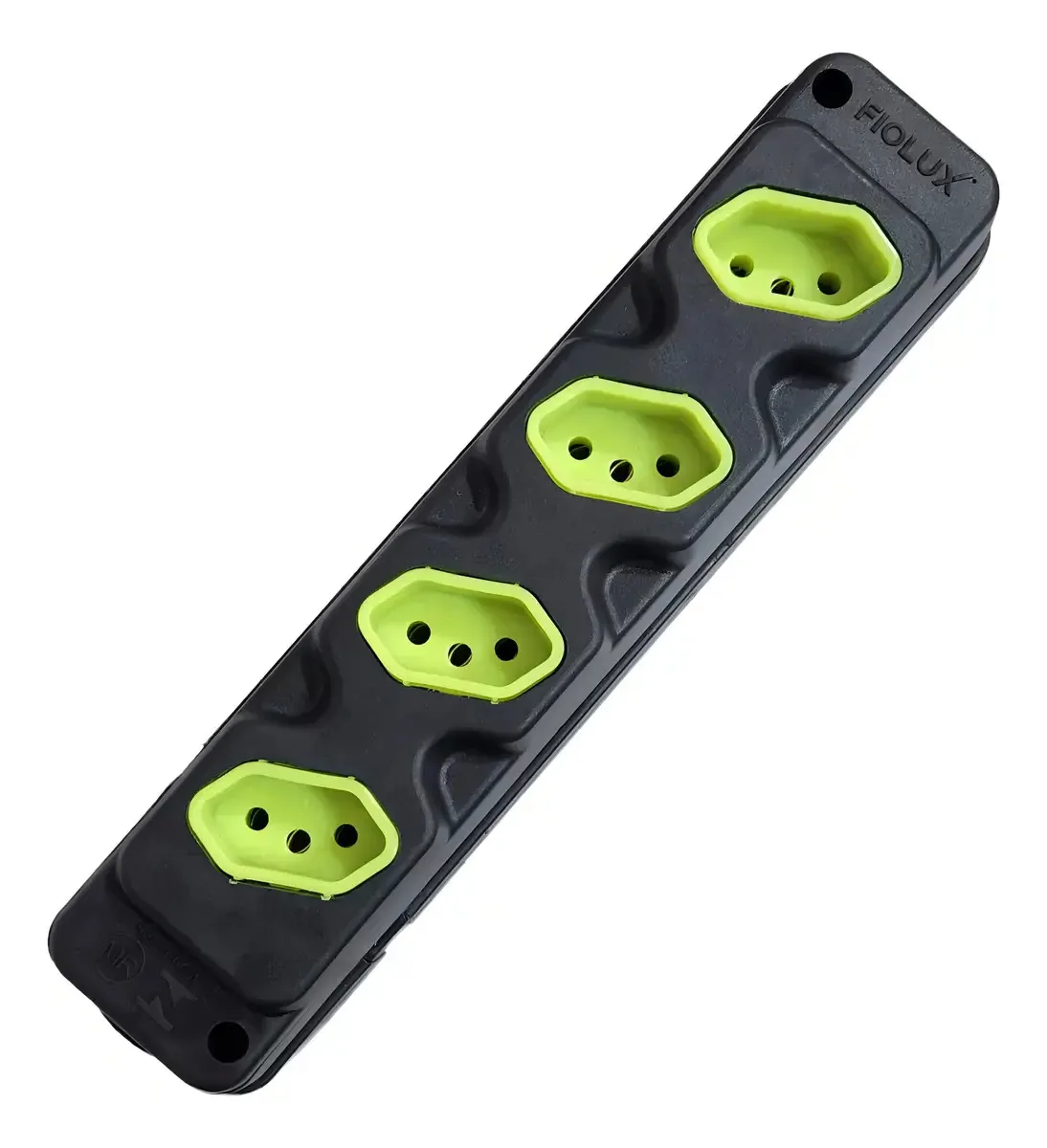 Tomada em barra Robust 4 saídas 20A cor preto e verde Fiolux