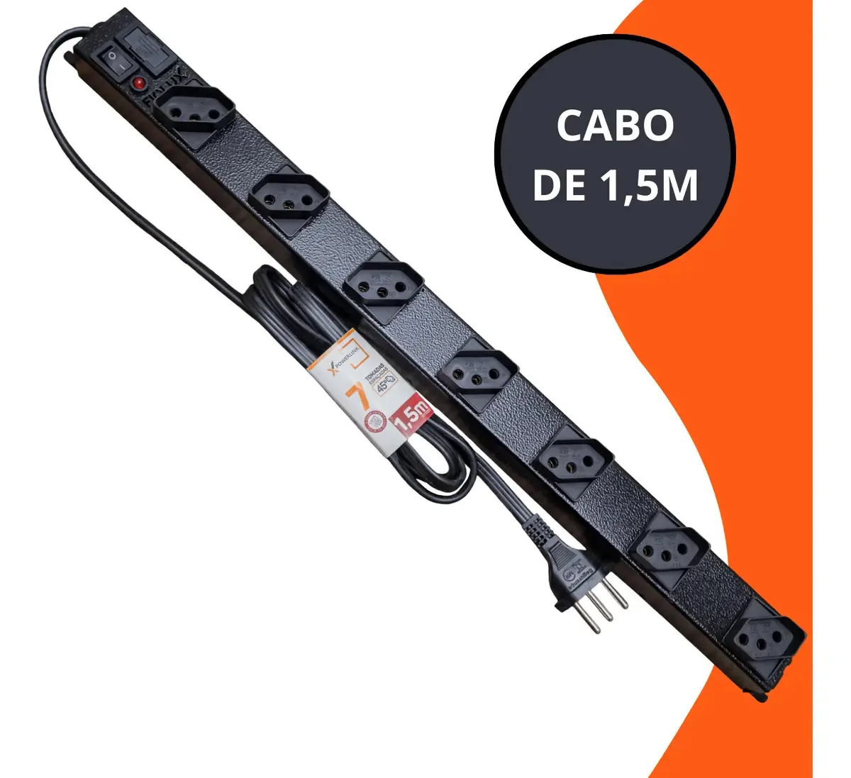 Filtro de Linha Fiolux Powerlink Metal com 7 Tomadas e Cabo de 1.5 Metros