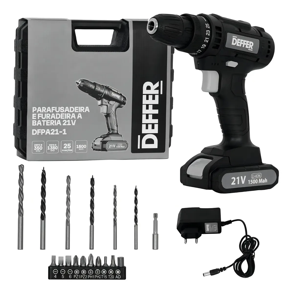 Parafusadeira E Furadeira A Bateria 3/8 1350rpm Deffer