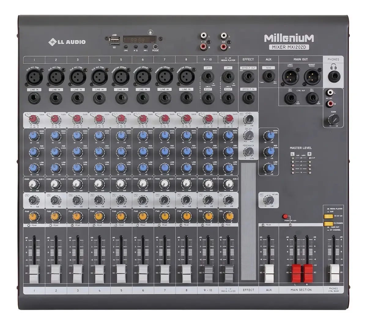 Mesa De Som LL Audio MX1202D 12 Canais Com Efeitos E Phantom