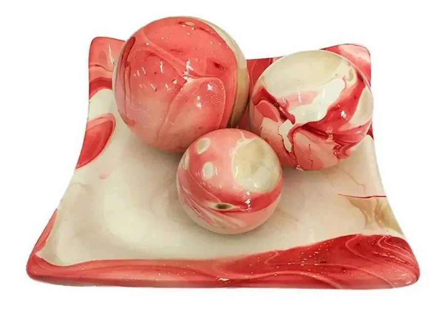 Centro Mesa Decorativo Enfeite Sala Ceramica Vermelho
