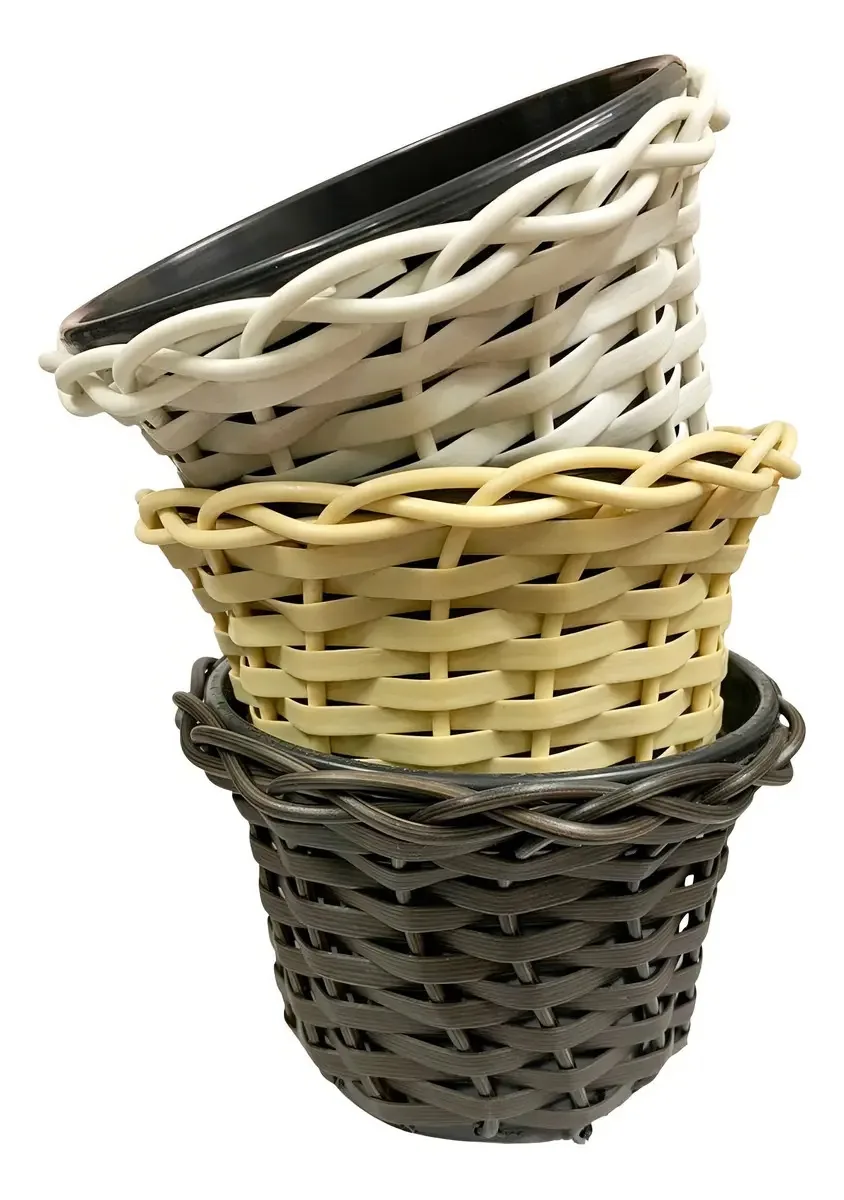 3 Cachepot Vaso Vime Sintético Para Plantar Flor 15x10cm Cor Sortido