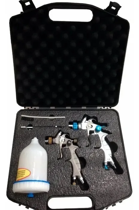 Kit de Pistolas de Pintura Gravidade Wimpel MP260 MP262 Aço Cinza com Maleta