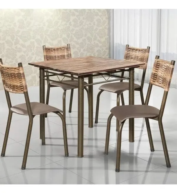 Conjunto De Mesa Quadrada Tampo De Madeira 4 Cadeiras B