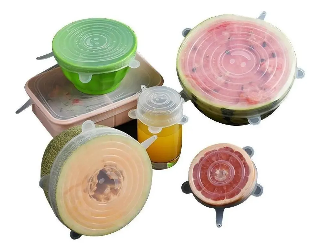 Jogo 6 Tampas Universais Ajustáveis Em Silicone Elásticas