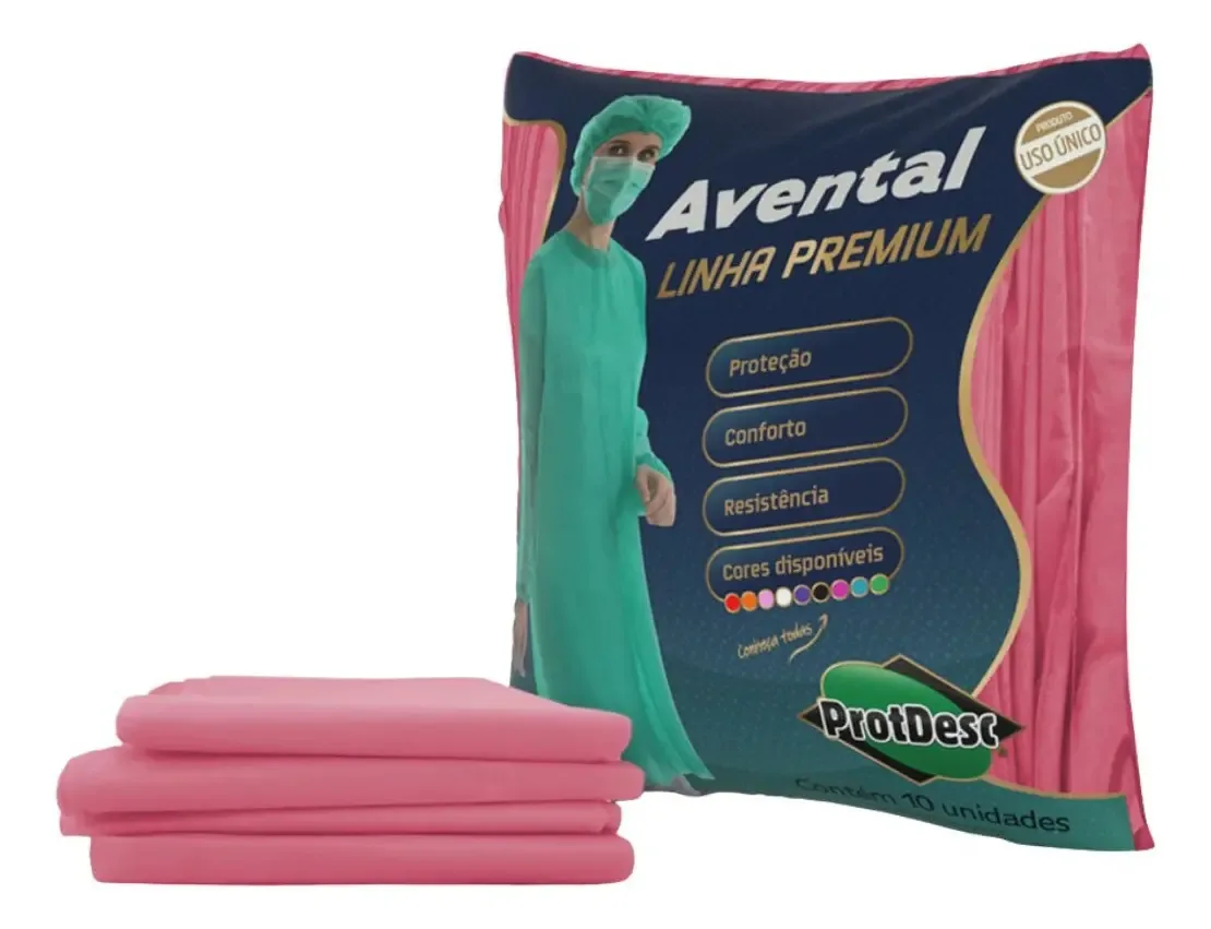 Avental Descartável Protdesc Tnt Rosa 20gm Manga Longa 10un