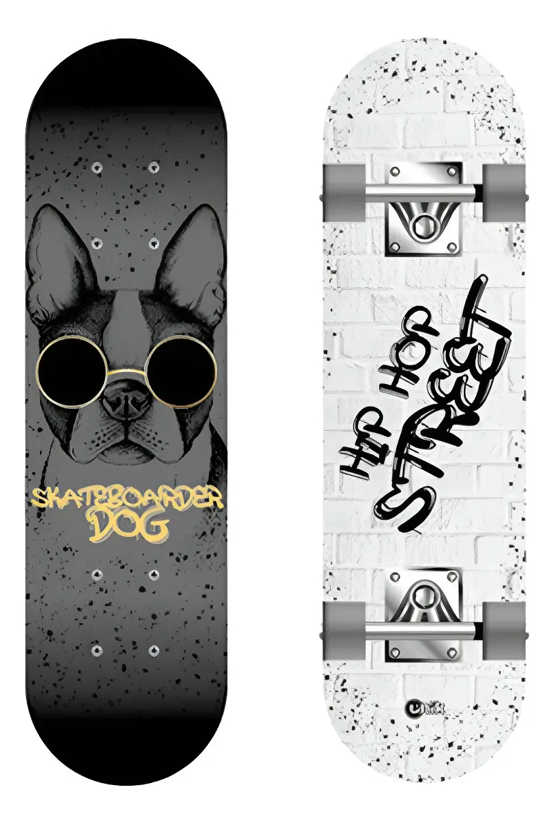 Skate Infantil Ünik Preto Listras Com Kit Proteção Completo