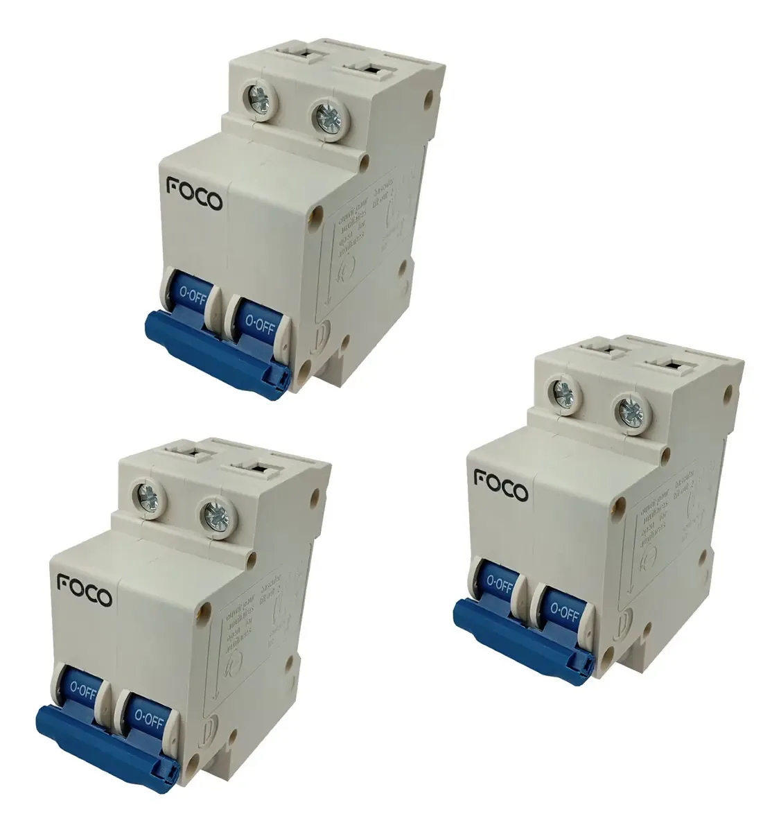 Kit com 3 Disjuntores Automáticos Bipolares Foco de 20A Curva C