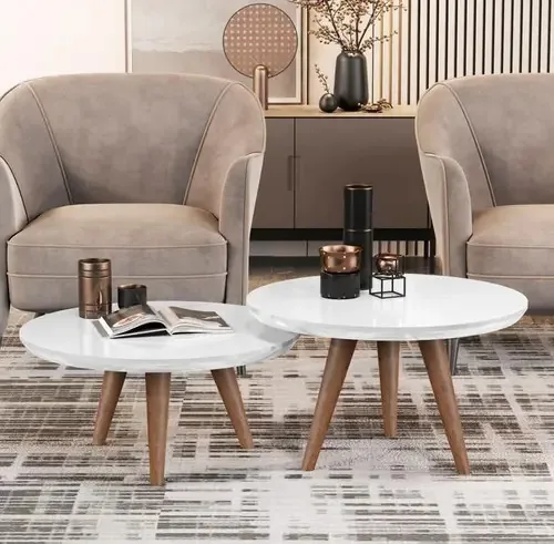Conjunto De Mesas De Centro Retrô Pés Palito Luma Branco