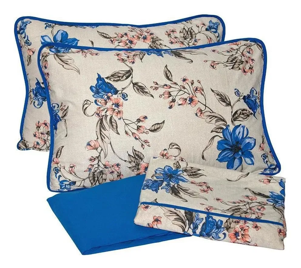 Roupa De Cama Pertutty Casal 4 Peças Em Malha Premium Azul