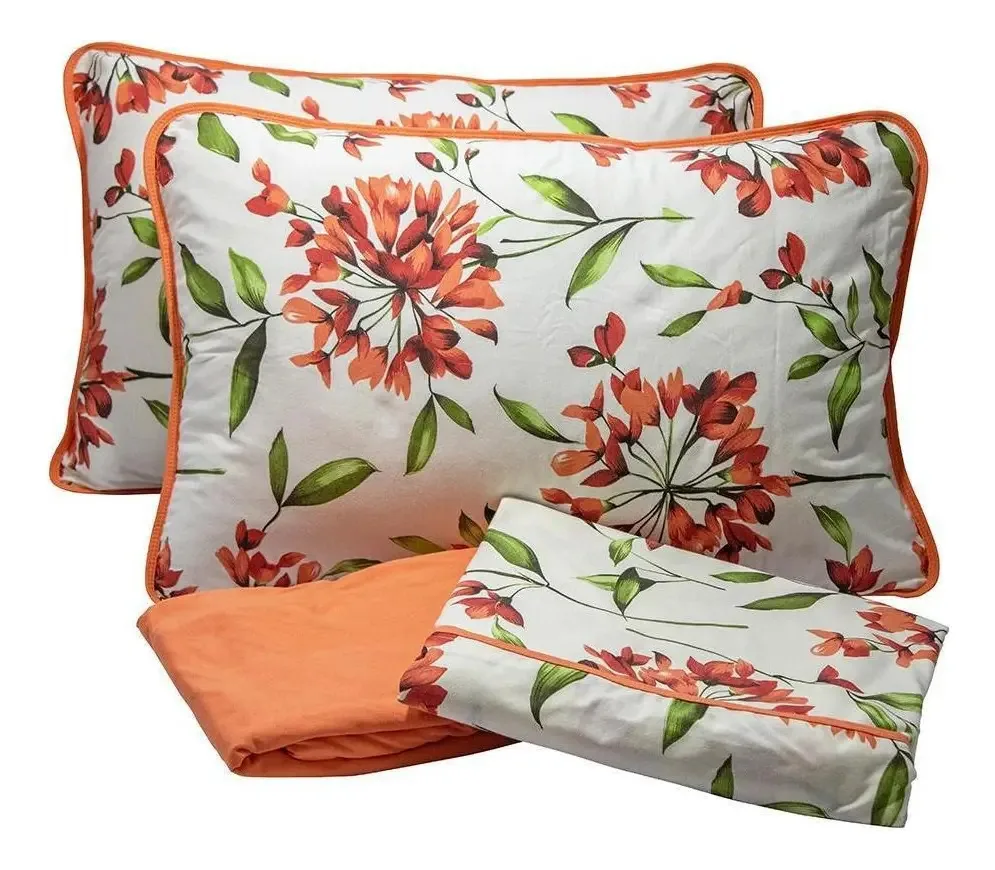 Roupa De Cama Pertutty King 4 Peças Malha Premium Laranja