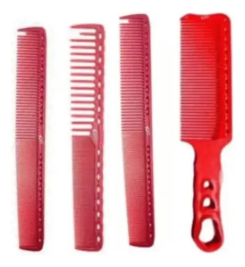 Kit 4 Pentes Carbono De Corte Barbeiro Profissional -umi Cor Vermelo