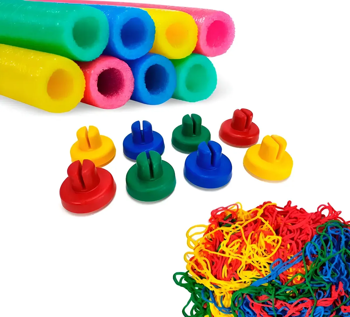 Kit Shop Infláveis 8 Isotubos 8 Ponteiras 1 Rede Multicoloridos Cama Elástica 3,66m