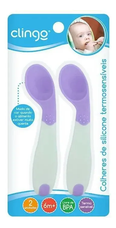 Kit 2 Unidades Colheres Infantil Silicone Clingo Roxo C2329