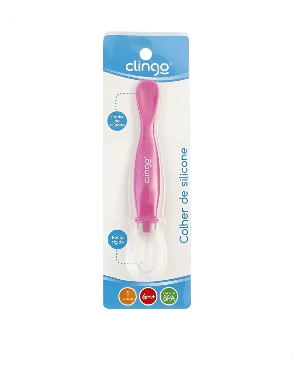 Colher Infantil De Silicone Ponta Dupla Colors Rosa Clingo