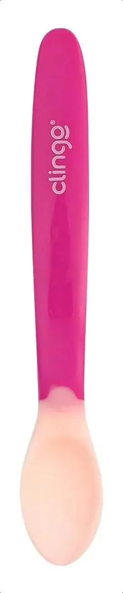 Colher Infantil De Silicone Termo Sensível Dobrável Clingo Cor Rosa