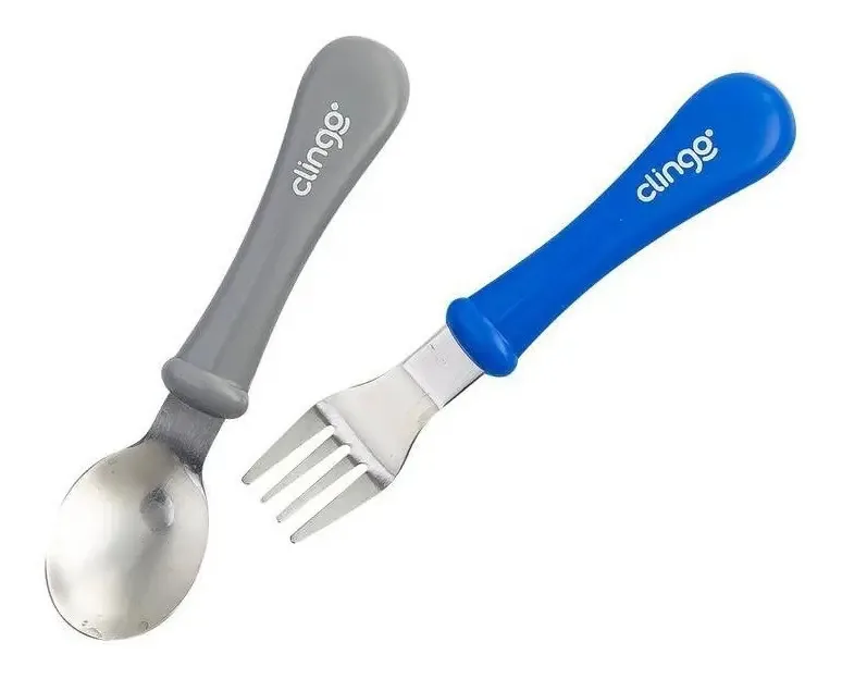 Colher E Garfo De Metal Colors Azul e Cinza Clingo C2257