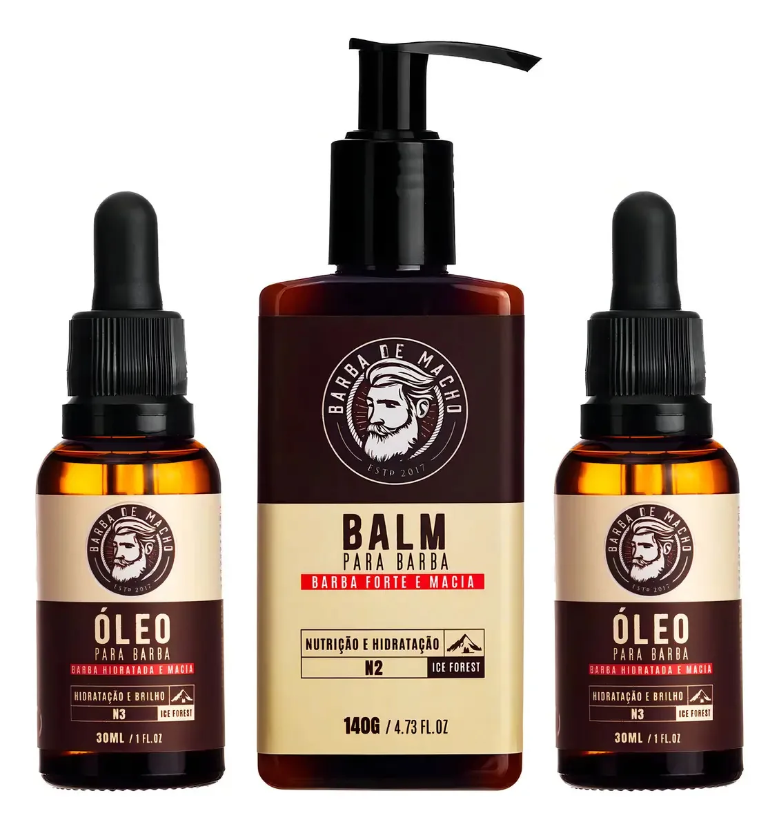 Kit Hidratação Maciez Para Barba 1 Balm E 2 Óleo Ice Forest