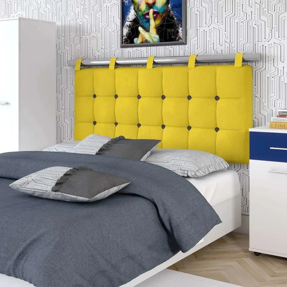 Cabeceira De Casal Futon Suede Amarelo