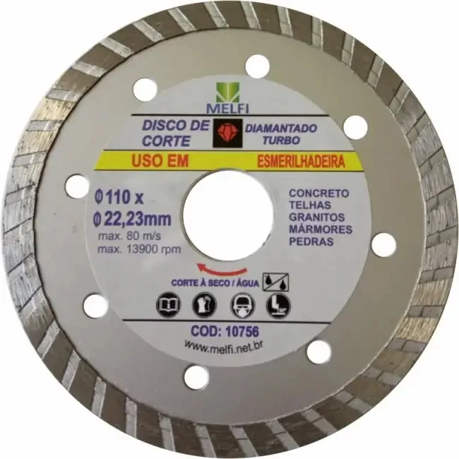 Kit 5 Discos de Corte Diamantado Melfi 110x22,23mm Esmerilhadeira