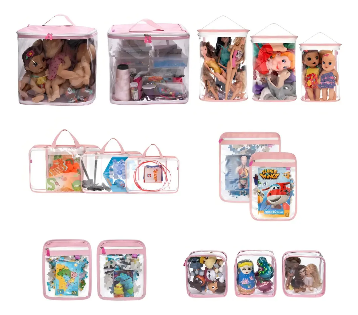 Kit Com 15 Unidades Sacos Organizadores De Brinquedos Rosa