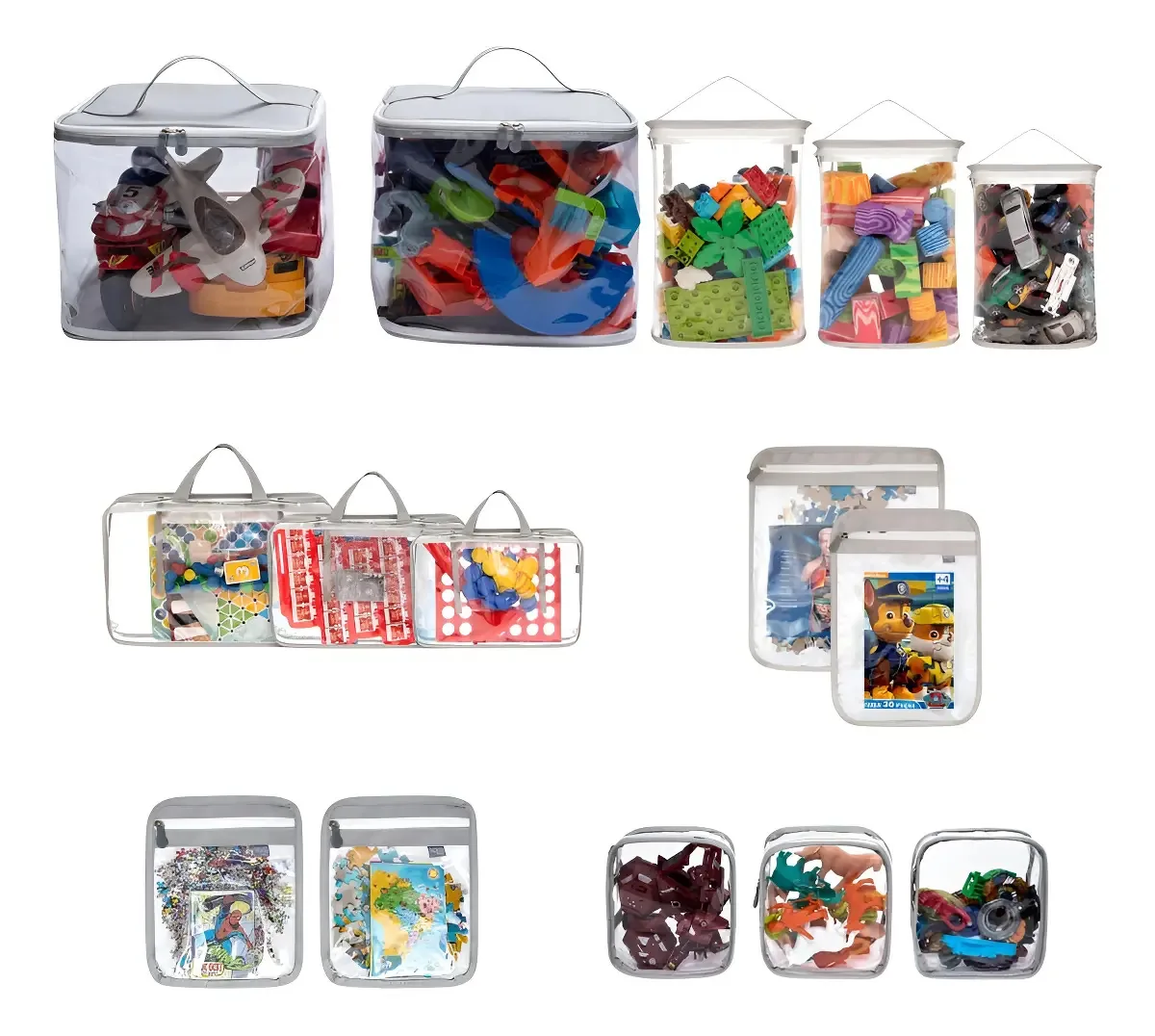 Kit Com 15 Unidades Sacos Organizadores De Brinquedos Cinza