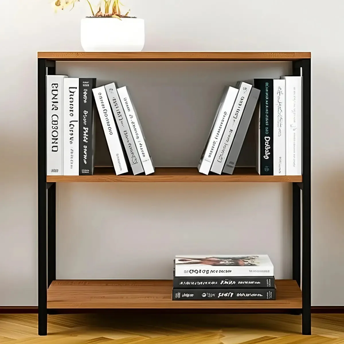 Estante Para Livros Slim 2 Prateleiras Preto/canela Rústico Cor Marrom
