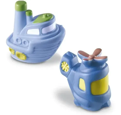 Kit 02 Brinquedos Bebes, Navio E Helicoptero Macio Banho